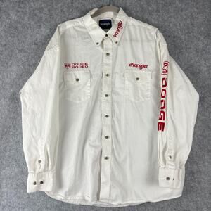 Wrangler Western Shirt Mens XXL White Embroidered Cowboy Rodeo Dodge Logo